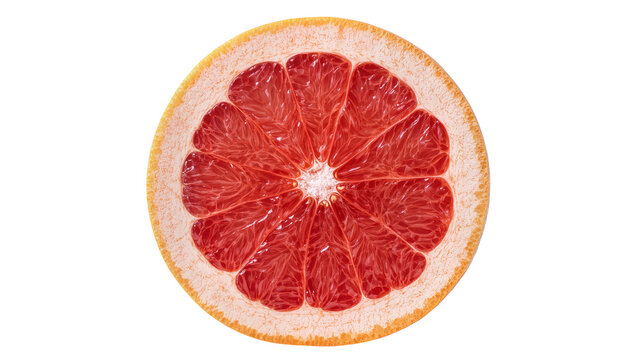 Juicy pink grapefruit slice with textured rind, isolated on transparent background