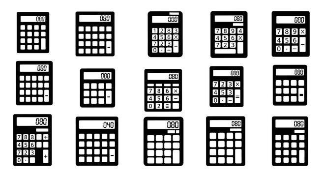 Collection of Calculator Icons in Black and White