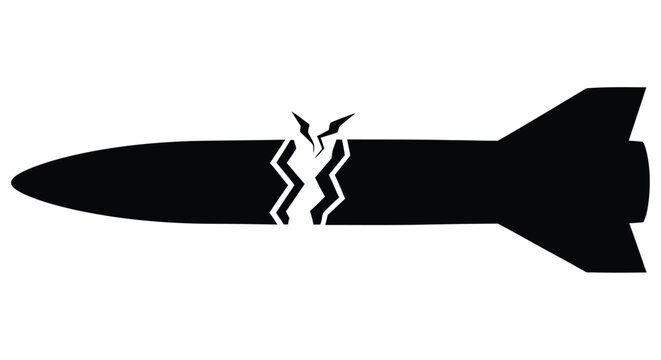 A black silhouette of a bomb with a fractured explosive center