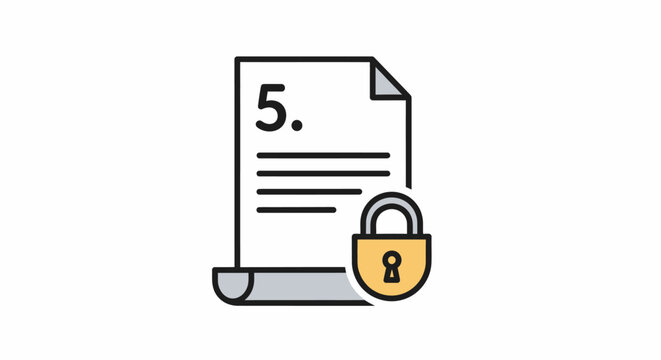 Confidential Document Security Icon with Padlock and Number 5