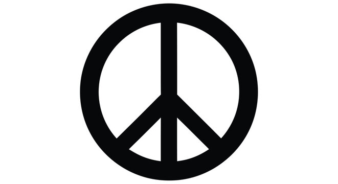 A simple black and white image depicting the iconic peace symbol