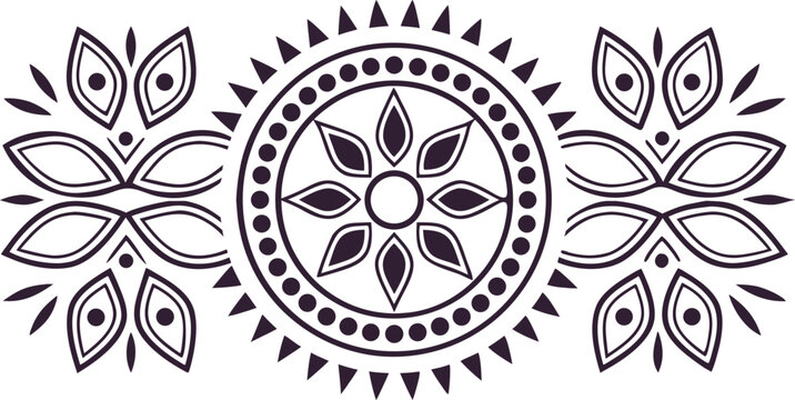 Dark brown symmetrical floral border ornament with central mandala on white