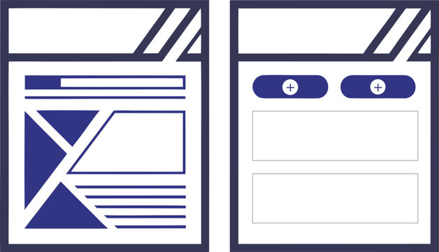 Product placement template layouts with wireframe and text placeholders on white background