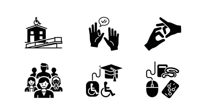 Disability Inclusion Icons: Accessibility, Education, Communication, Employment, Community