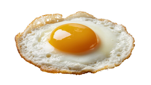 Crispy fried egg with bright yellow yolk, isolated on transparent background