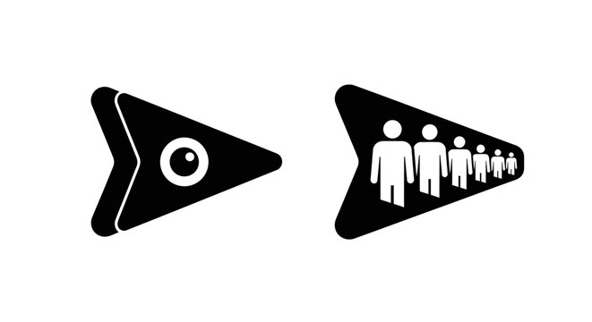 Eye Icon and Group of People Silhouettes in Arrow Shapes