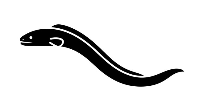 Black Eel Silhouette Swimming Left.