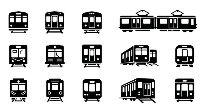 Modern Subway Train Icons Set - Public Transportation Vector Graphics