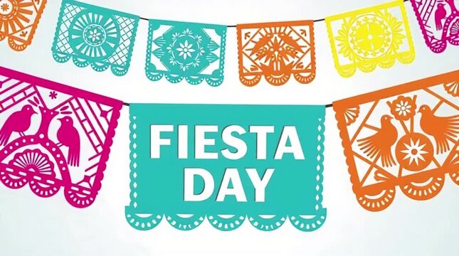 Vector illustration of papel picado banners, text &ldquo;Fiesta Day&rdquo;