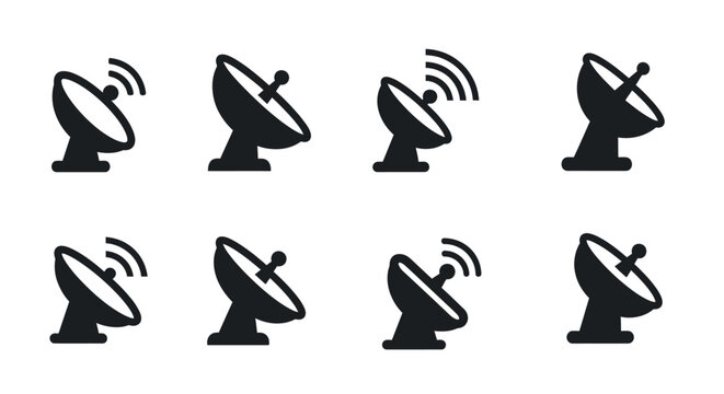 Satellite Dish Icons: Communication, Signal Transmission, and Broadcasting Technology