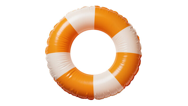 Orange and white inflatable life preserver ring, isolated on transparent background