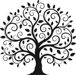 Obraz premium Elegant Swirl Tree Silhouette with Decorative Leaves
