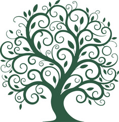 Obraz premium Elegant Swirl Tree Silhouette with Decorative Leaves