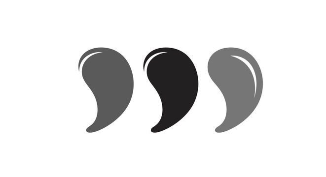 Three abstract comma shapes in shades of gray and black on white background