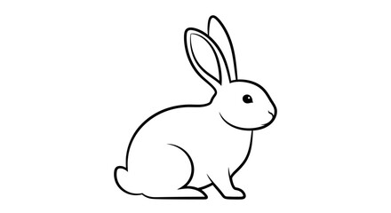 Obraz premium Simple black and white outline drawing of a cute cartoon rabbit sitting, a minimalist animal illustration or graphic element