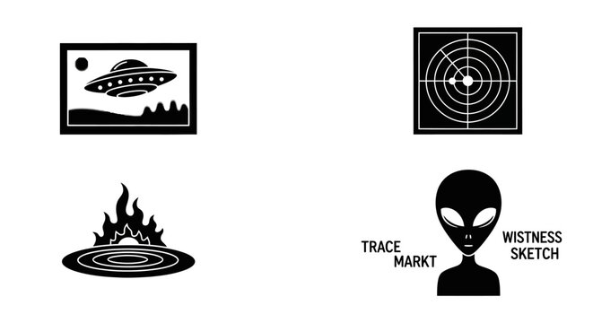 Alien UFO, Radar Target, Crop Circle, Witness Sketch Icons