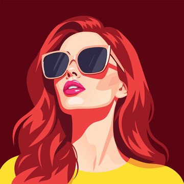 Stylish Redhead Woman with Sunglasses Vector Illustration - Modern, Vibrant, and Chic Portrait Art