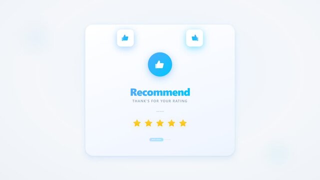 A clean and professional white UI animation showing a "Recommend" feedback system.