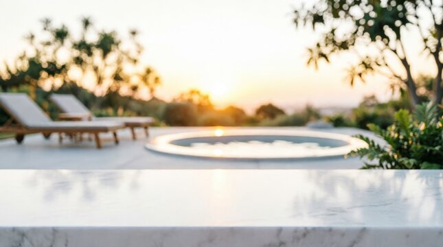 Luxury Outdoor Spa Area with Sunset View for Relaxation Concept