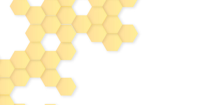 Abstract pattern seamless with yellow hexagon honeycombs on white sweet background. bright modern design for business, technology, polygonal style. vector geometric illustration,