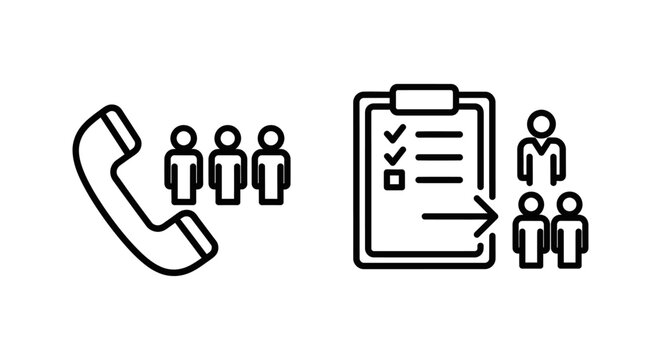 Call queue and queue management icons with management clipboard checklist workflow business isolated background customer communication organization efficiency tracking progress strategy