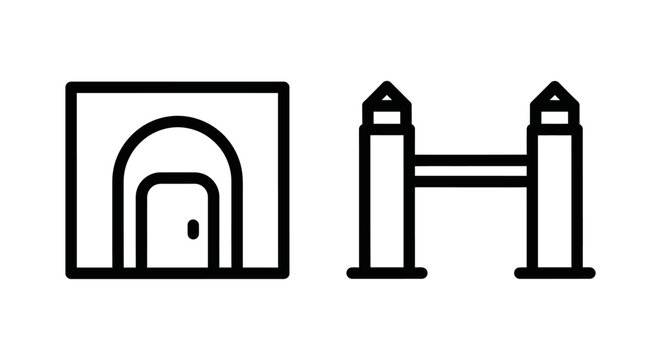Abstract icons representing an arched doorway or entrance and a futuristic bridge structure with entrance architecture structure abstract minimalist connection transportation building overpass