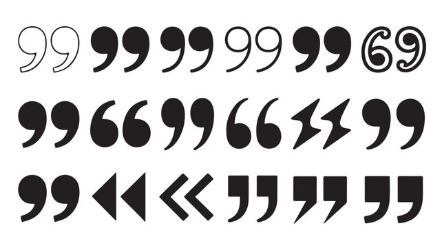 A comprehensive set of vector illustrations showcasing various black and white quotation marks, apostrophes, and diverse typographic punctuation symbols, ideal for text and graphic design