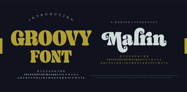 Groovy retro alphabet letters font and number. Typography decorative fonts vintage concept. Inspirational slogan print with hippie symbols for graphic tee t shirt logo. vector illustratio