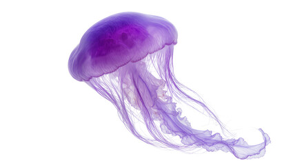 Vibrant purple jellyfish with long flowing tentacles, isolated on transparent background © Maria