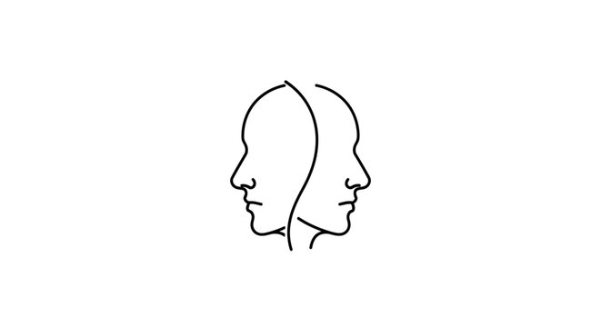 Abstract Double Face Profile Line Art Illustration