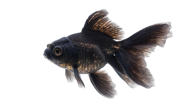 Black moor goldfish with flowing fins, isolated on transparent background