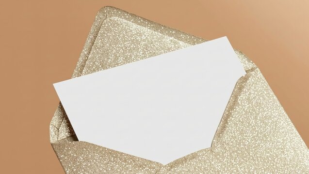 Golden Glitter Envelope with White Card for Invitations
