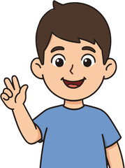 Obraz premium Happy Waving Boy Gesture Vector Icon for Cheerful Greeting