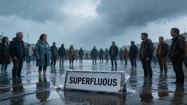 Group of people standing in rain
