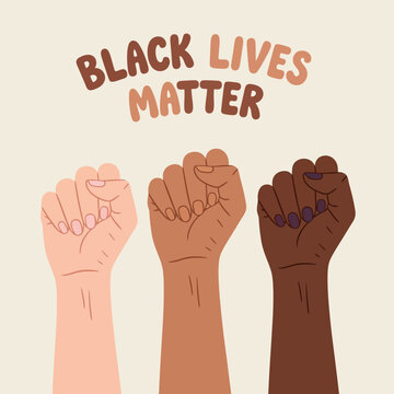 Diverse fists raised in solidarity.