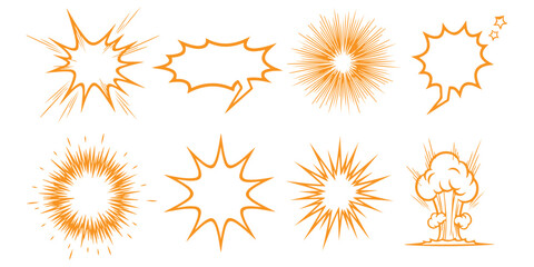 Set of comic book explosion bursts and speech bubbles with orange and yellow outlines ©  creative  marlia