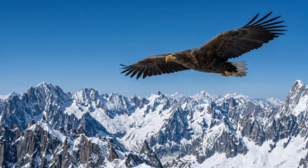 Fototapeta premium Eagle Soaring Above Snowy Peaks