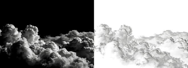 Dramatic cumulus clouds on black and white backgrounds, fluffy storm cloud texture, atmospheric sky elements for digital compositing and design © Angel