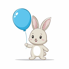 Obraz premium Cute cartoon rabbit holding a blue balloon