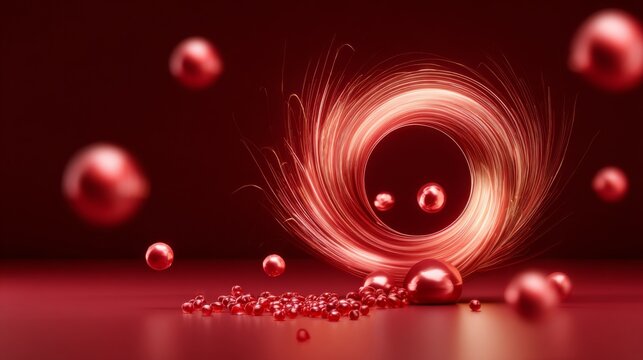 Abstract art with red orbs and swirling light effects creating a dynamic composition.