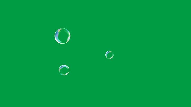 Bubbles rise steadily on green screen chromakey background in 2d animated cartoon animation. Transparent air spheres floating upward water effect scene. Clean liquid motion.