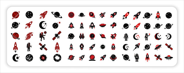 Space web Icons Set Rocket, Astronaut, Planet, Galaxy, Satellite and Universe Vector Collection © Azad
