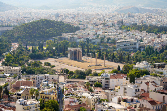 Temple of Olympian Zeus and Arch of Hadrian Aerial View, Athens, Greece