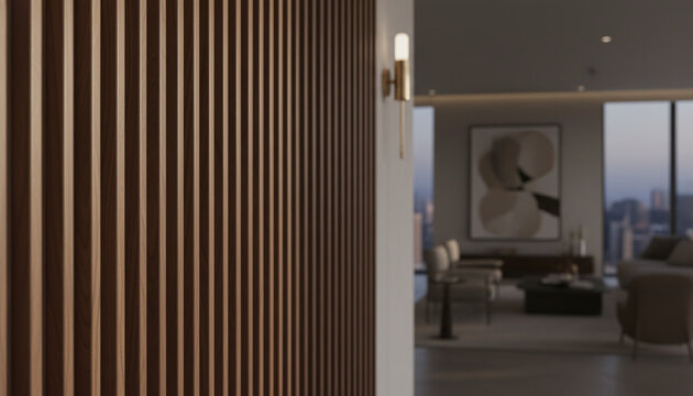 Luxury walnut tambour wood paneling texture with vertical half round slats