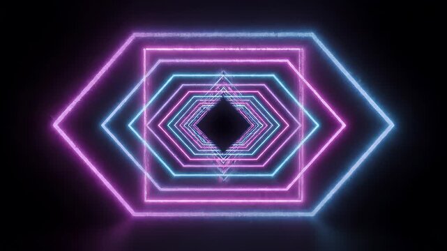 Vibrant neon hexagonal tunnel creating an infinite futuristic pathway, dynamic glowing pink and blue lights forming an abstract digital gateway to another dimension