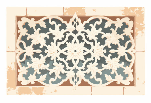Mughal jaali carved marble lattice screen panel