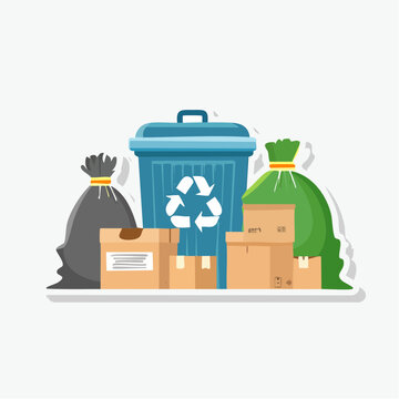 Recycling Bin with Trash Bags and Cardboard Boxes