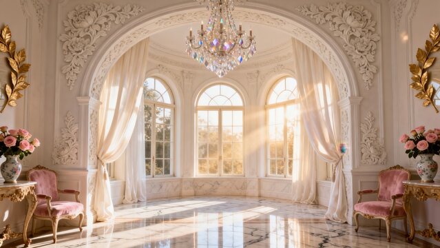 Luxurious ornate room with chandelier