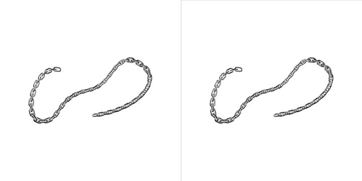 Dual metallic silver chain links curled in decorative pattern on transparent background