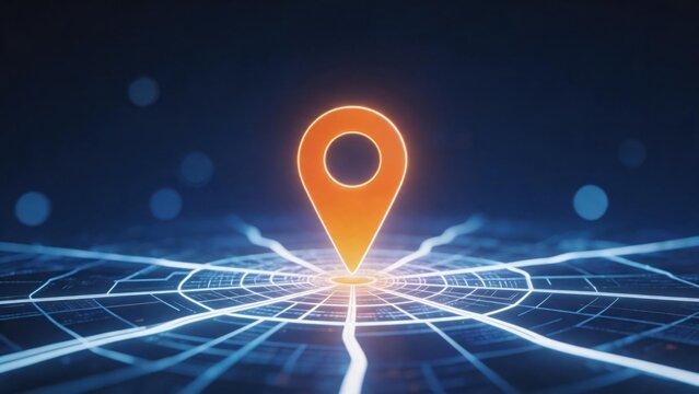 Glowing location pin on digital map
